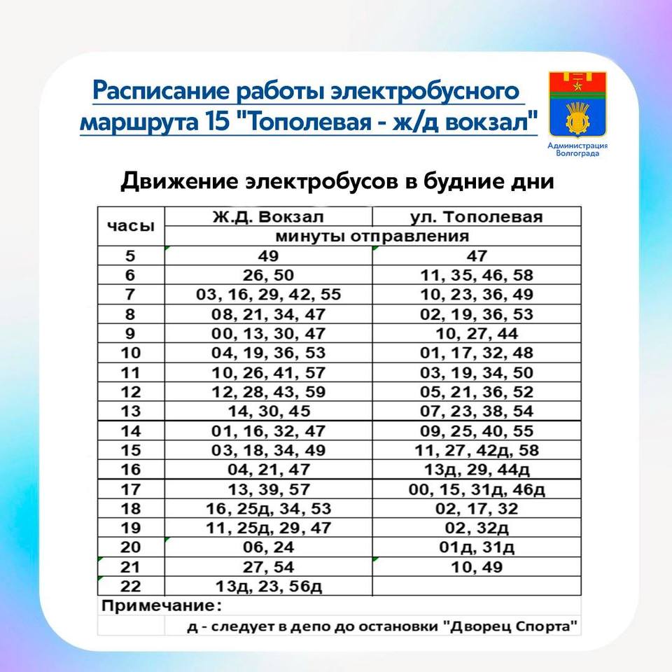 Мэрия Волгограда опубликовала график движения электробуса №15